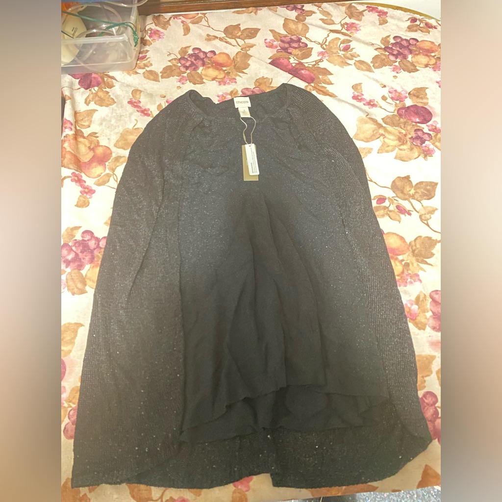 Chicos Jackets Cape Black With Glitter Sz 3 Nwt